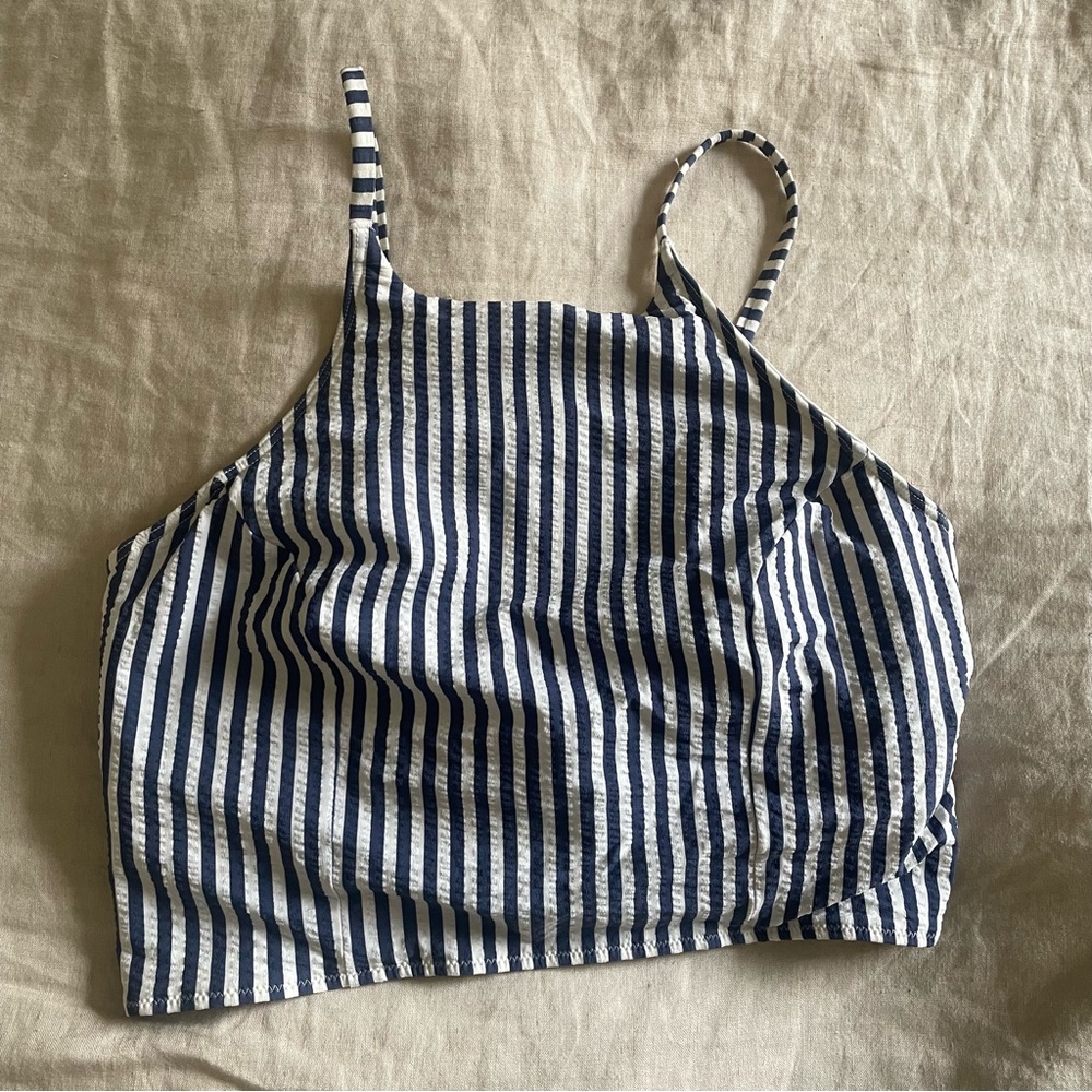 Lululemon Waterside Striped Bikini Top Navy and White Seersucker